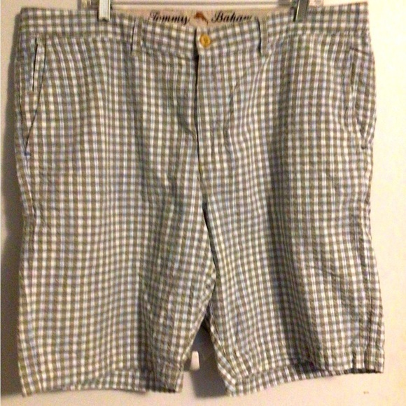 Tommy Bahama men’s 40 light army green plaid flat front casual cotton shorts - Picture 1 of 7